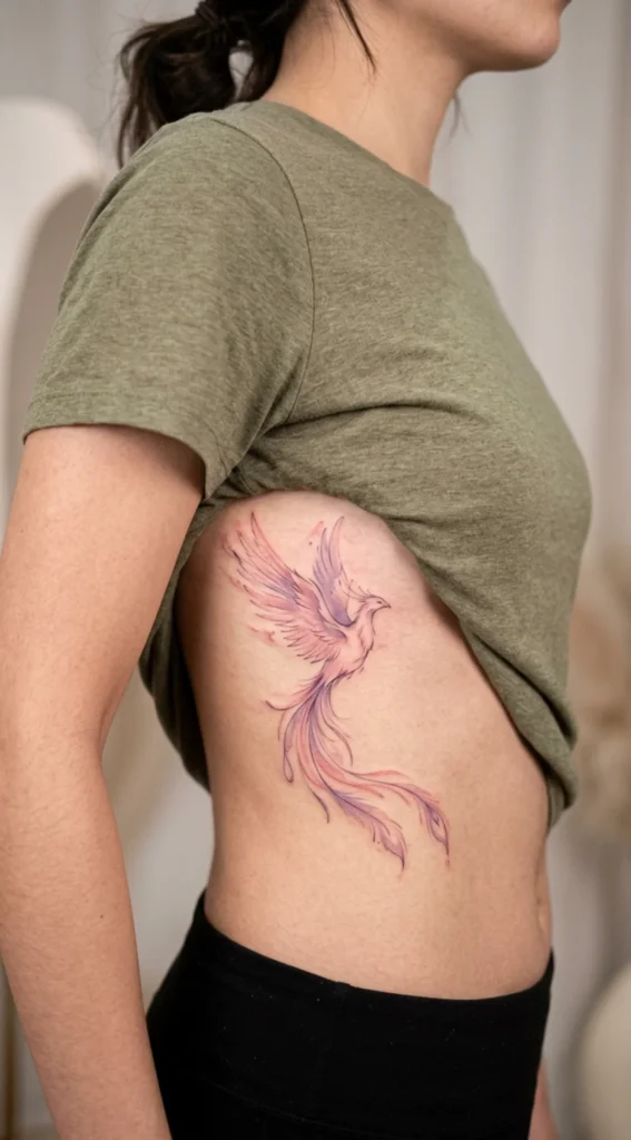 Watercolor Phoenix in Soft Pink and Purple