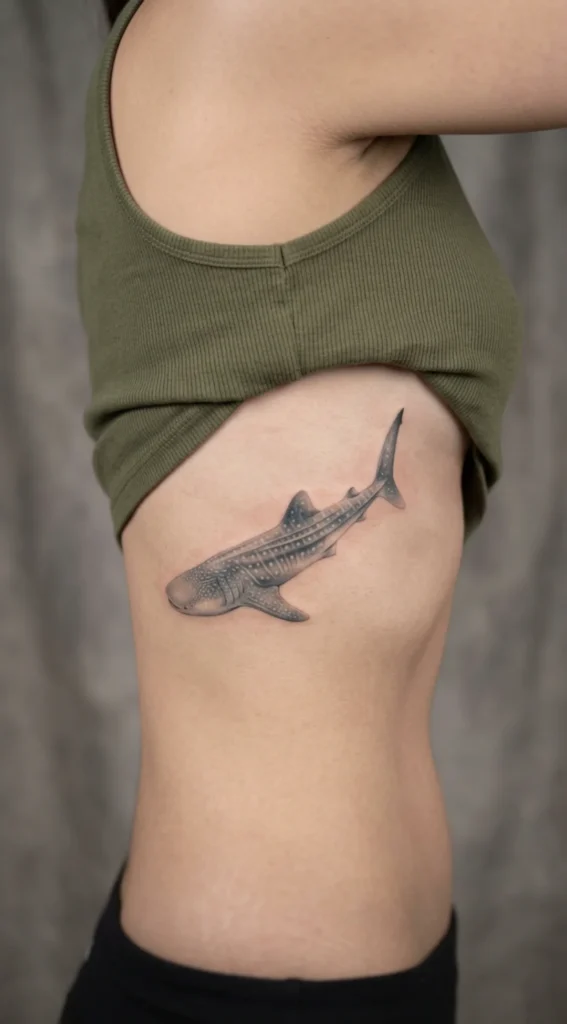 Whale Shark Rib Tattoo with Soft Shading