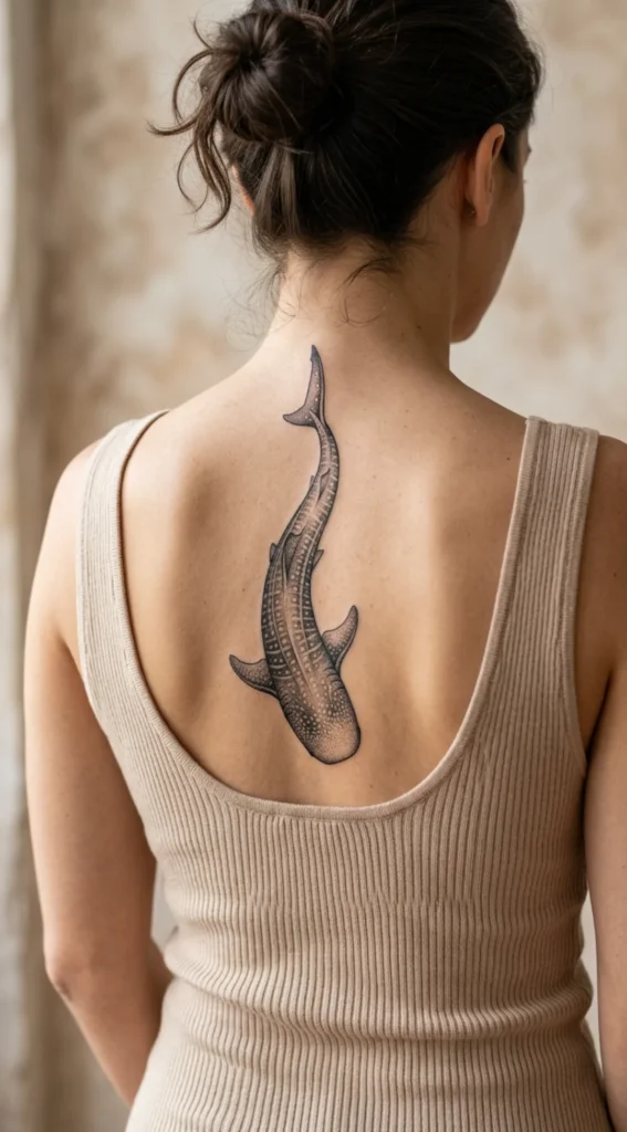 Whale Shark Spine Tattoo with Elegant Flow