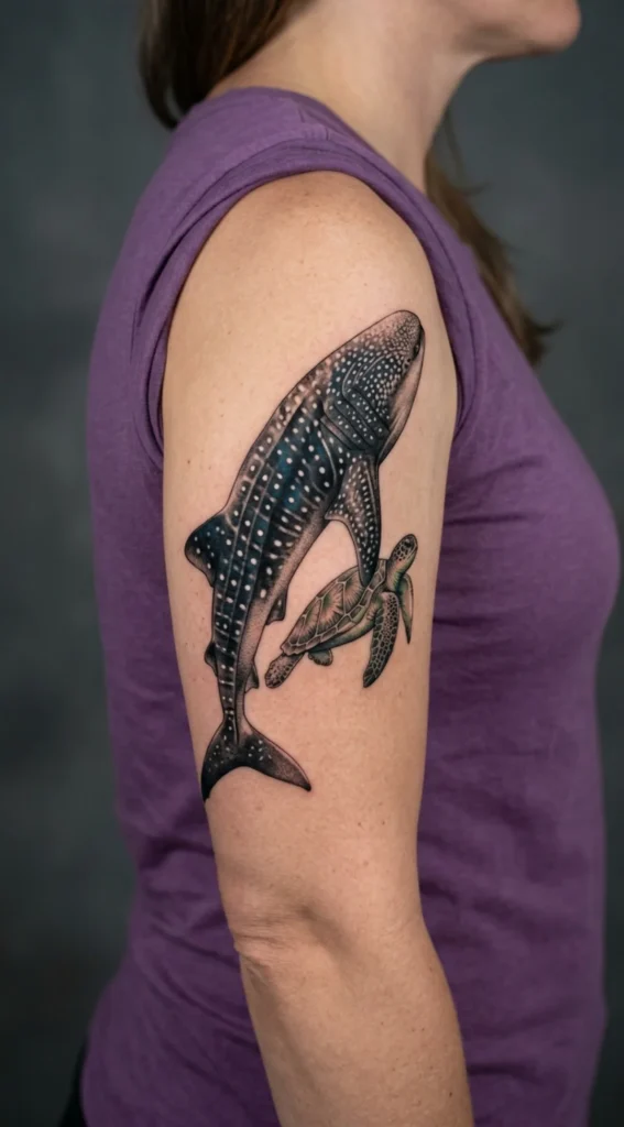 Whale Shark and Sea Turtle Ocean Scene