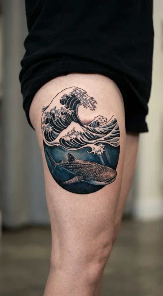 Whale Shark with Flowing Ocean Waves