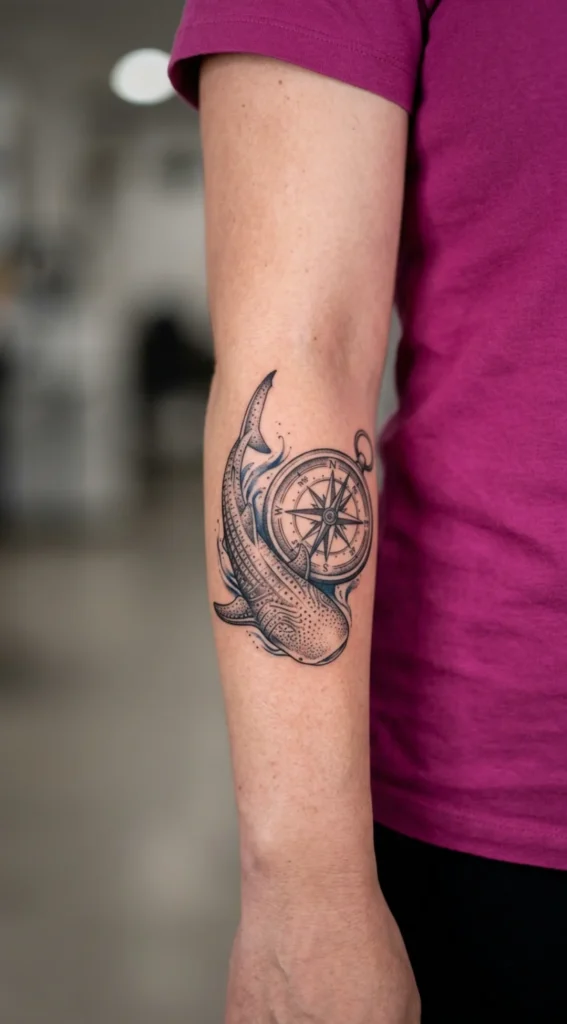Whale Shark with Nautical Compass Design