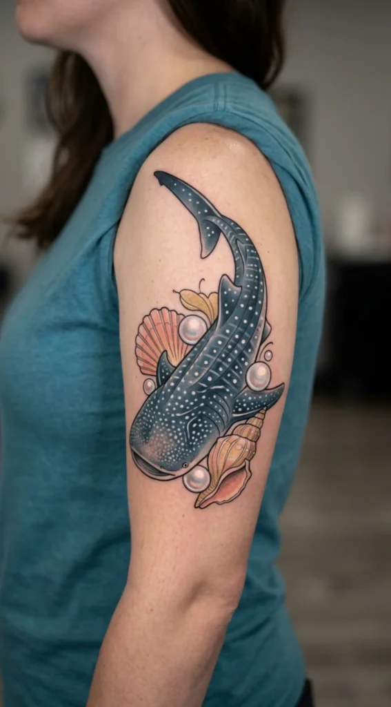 Whale Shark with Seashell and Pearl Accents