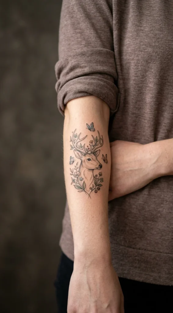 Woodland Deer with Butterflies