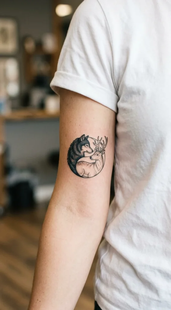 Yin Yang Wolf and Deer Composition