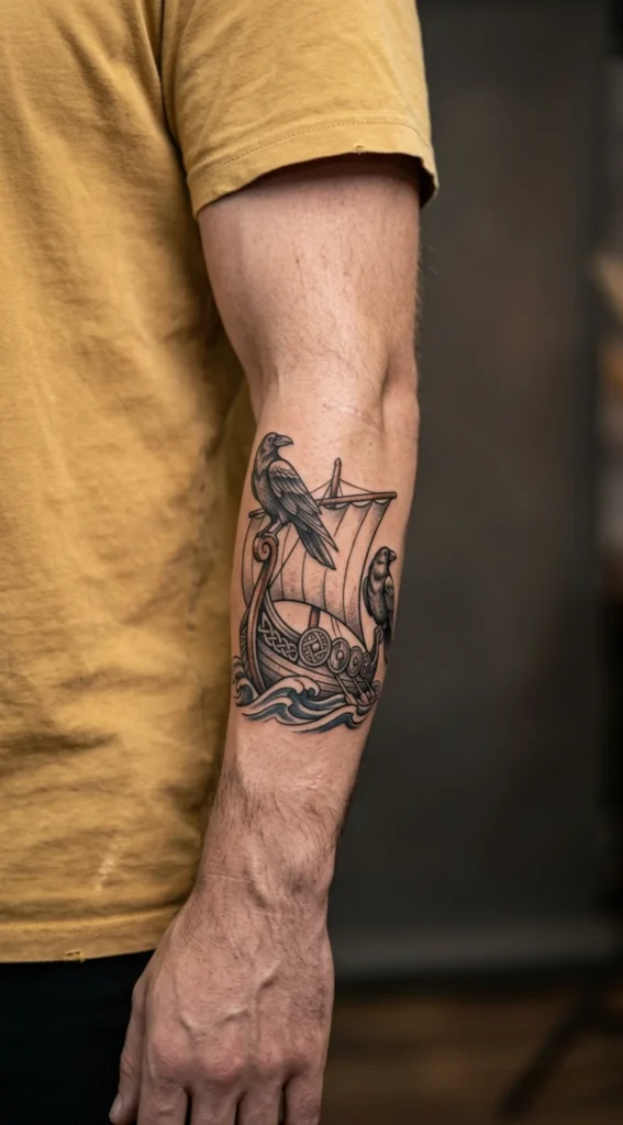 Odin's Ravens and Ship