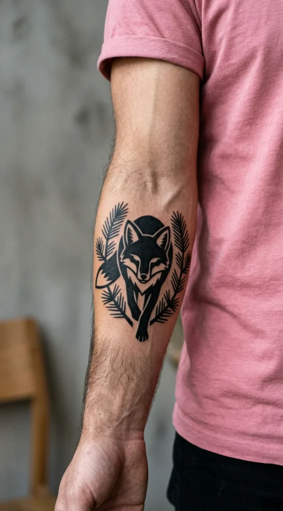 Blackwork Fox with Pine Branches