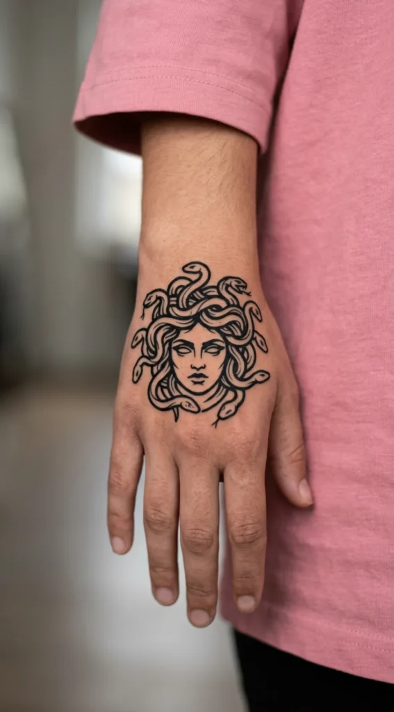 Blackwork Medusa Hand Outline