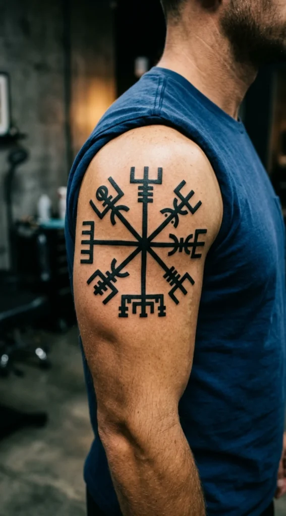 Blackwork Viking Compass Tattoo