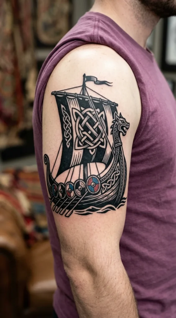 Blackwork Viking Ship