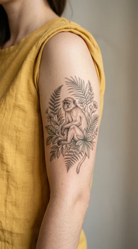 Botanical Monkey Tattoo