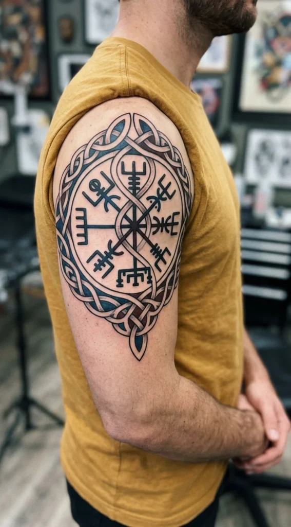 Celtic Knot and Vegvisir Fusion Tattoo