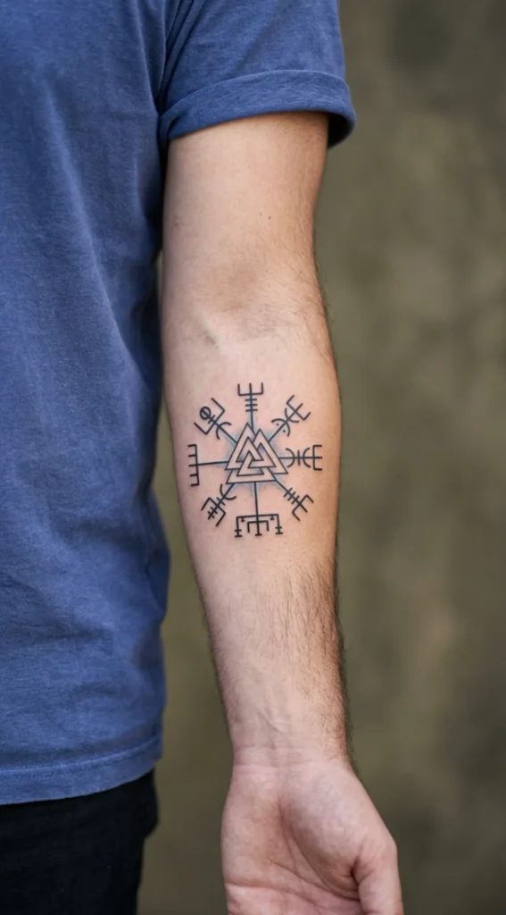 Compass and Valknut Symbol Tattoo