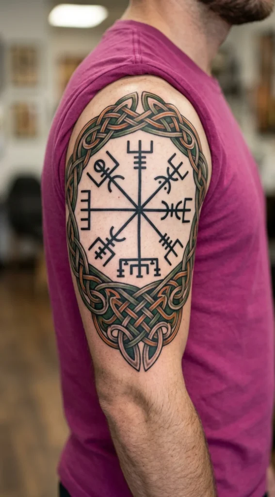Compass with Nordic Knotwork Tattoo