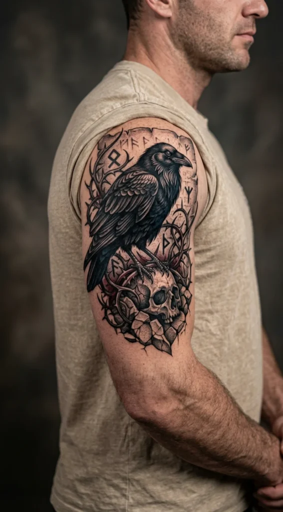Dark Gothic Norse Raven Tattoo