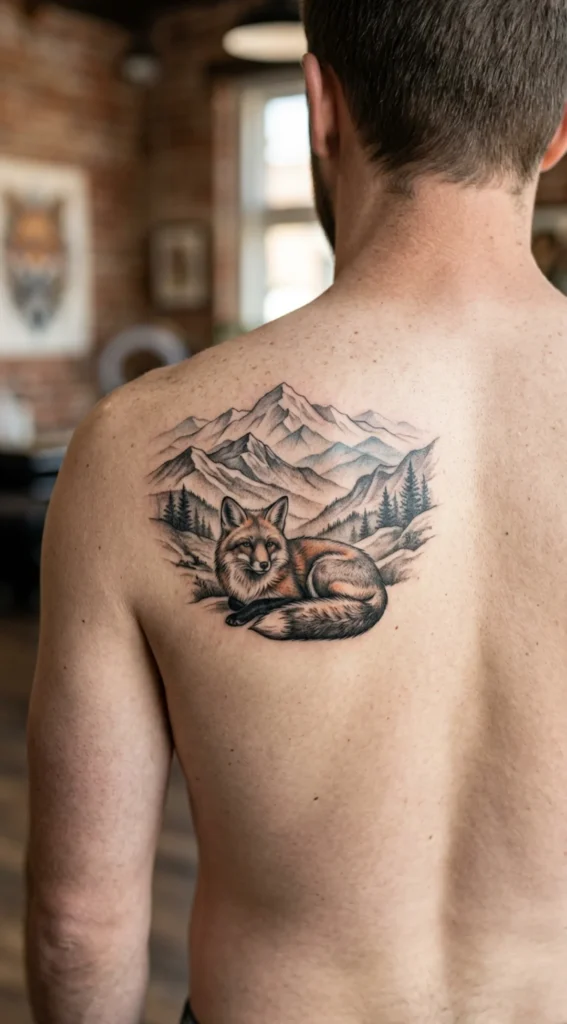 Fox and Mountain Landscape