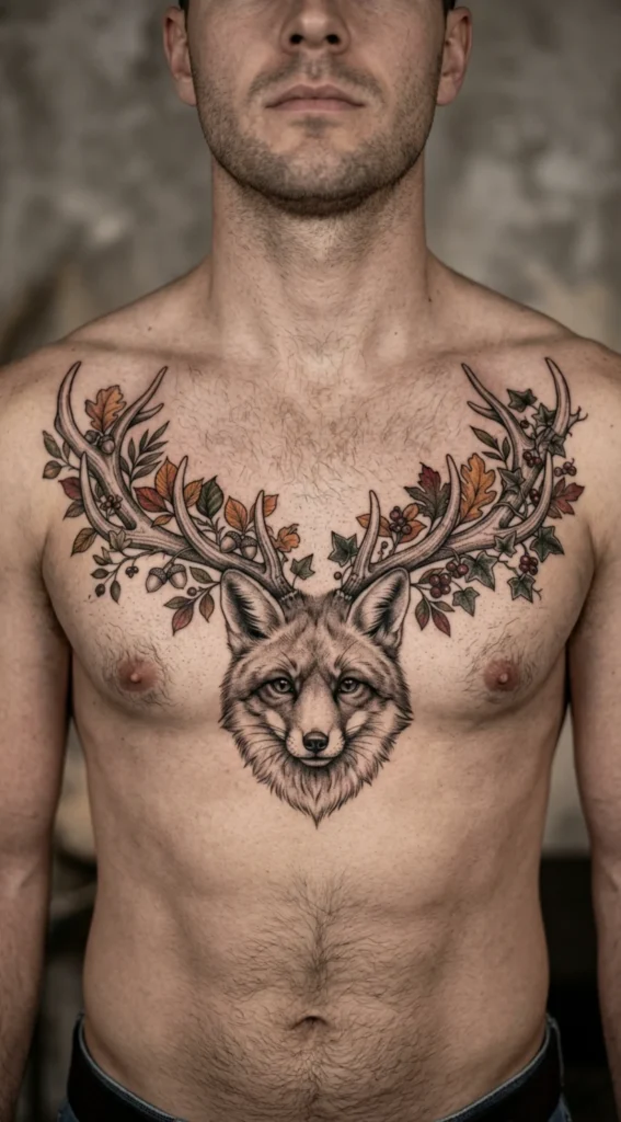 Fox with Antlers and Foliage