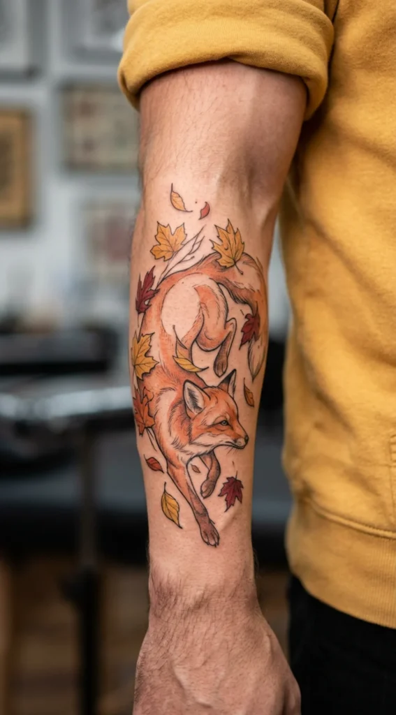  Fox with Autumn Leaves