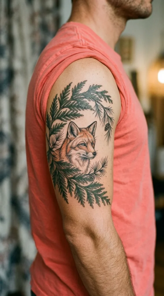 Fox with Cedar Branches