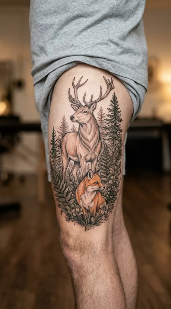 Fox with Deer and Forest