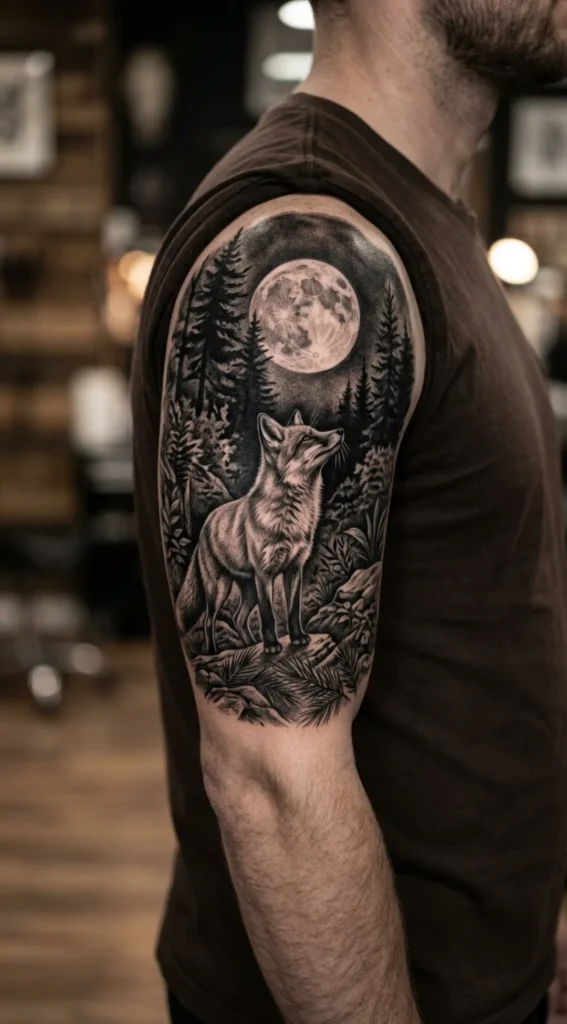 Fox with Moonlit Forest