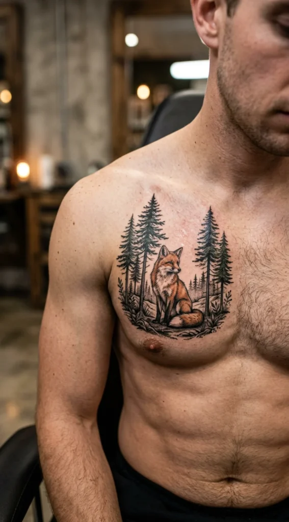Fox with Pine Trees