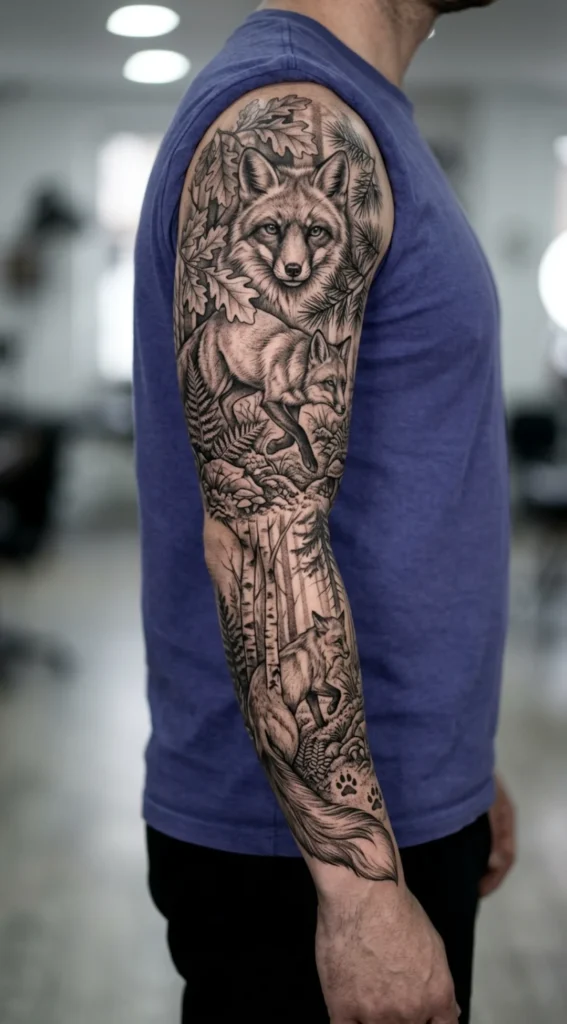 Full Woodland Fox Sleeve Tattoo
