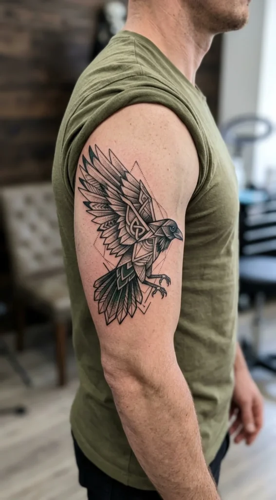Geometric Norse Raven Tattoo