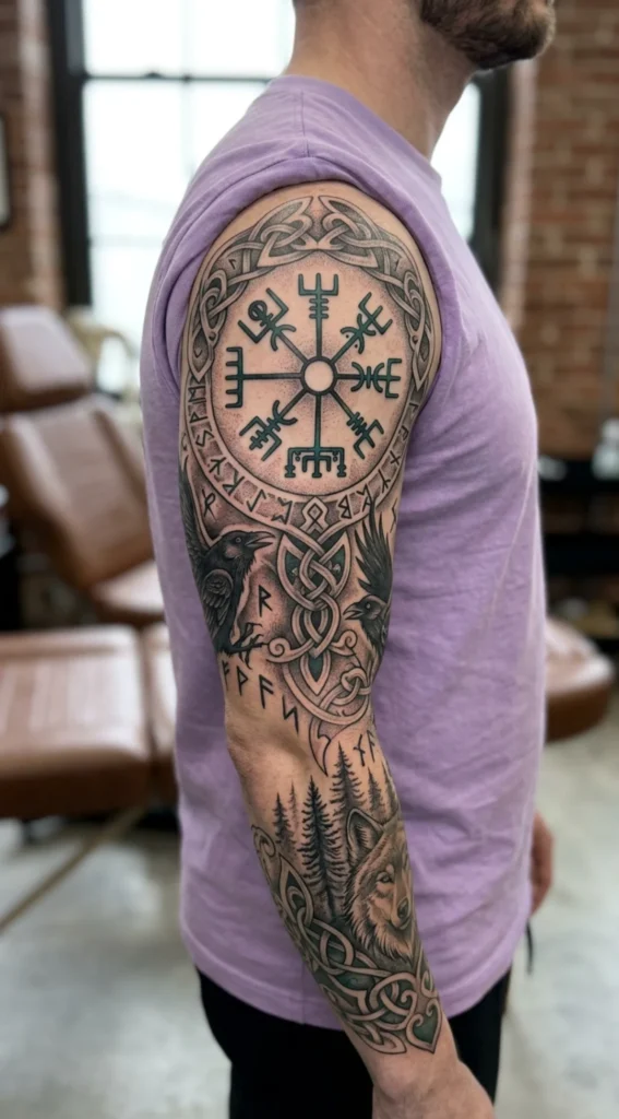 Half Sleeve Vegvisir Tattoo
