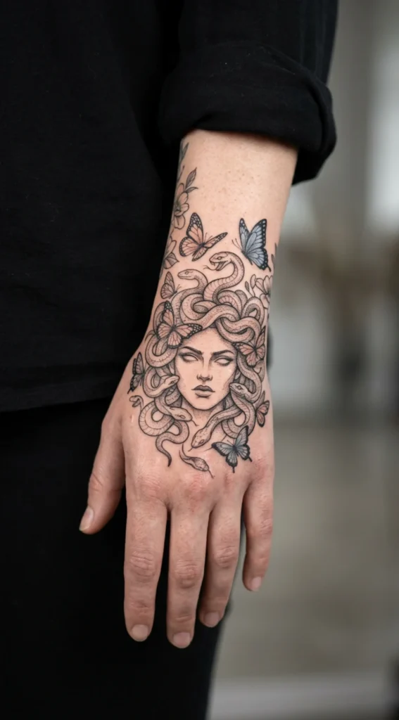 Medusa Hand with Butterfly Accents