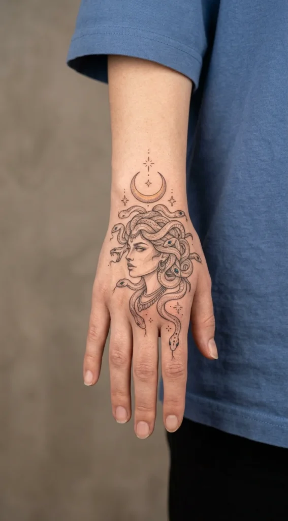 Medusa Hand with Crescent Moon