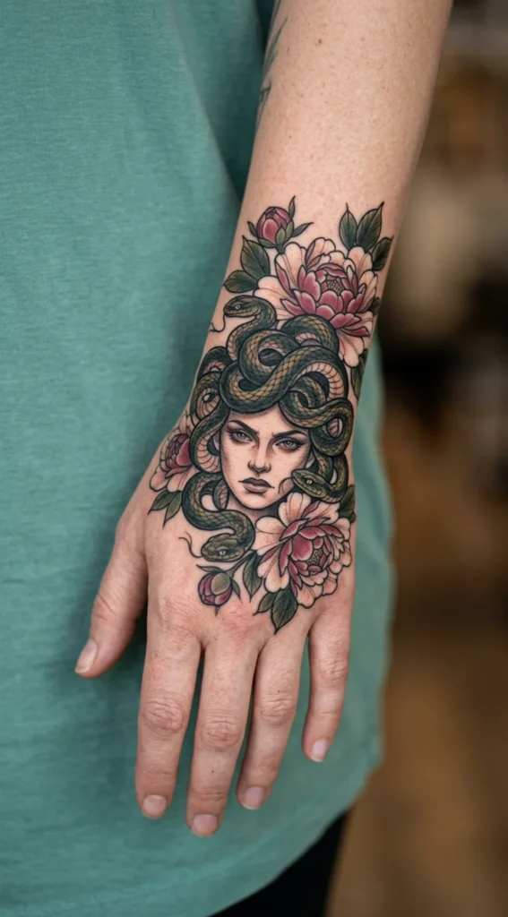 Medusa Hand with Peony Accents