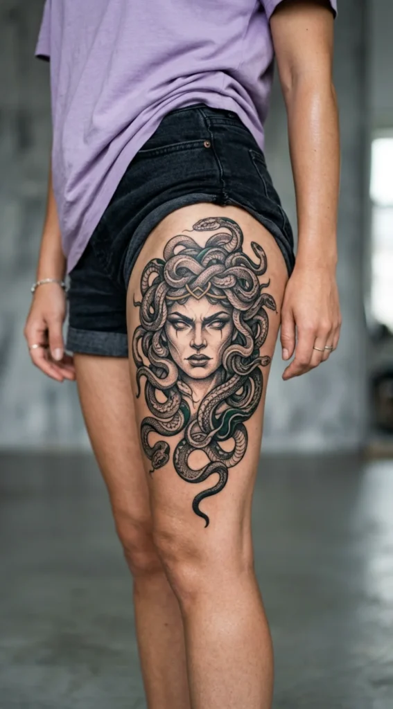 Medusa Thigh Tattoo