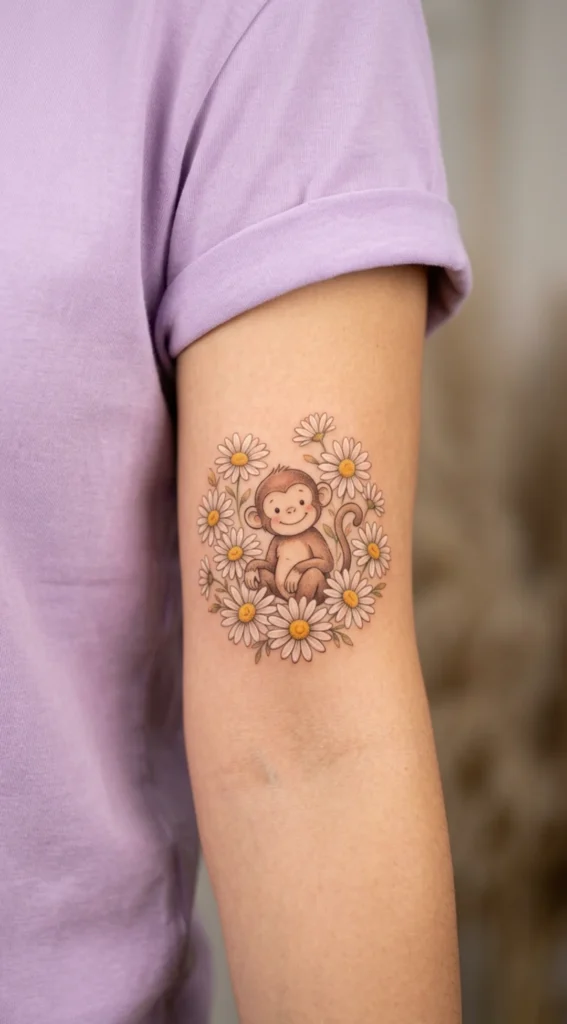 Monkey Surrounded by Daisies