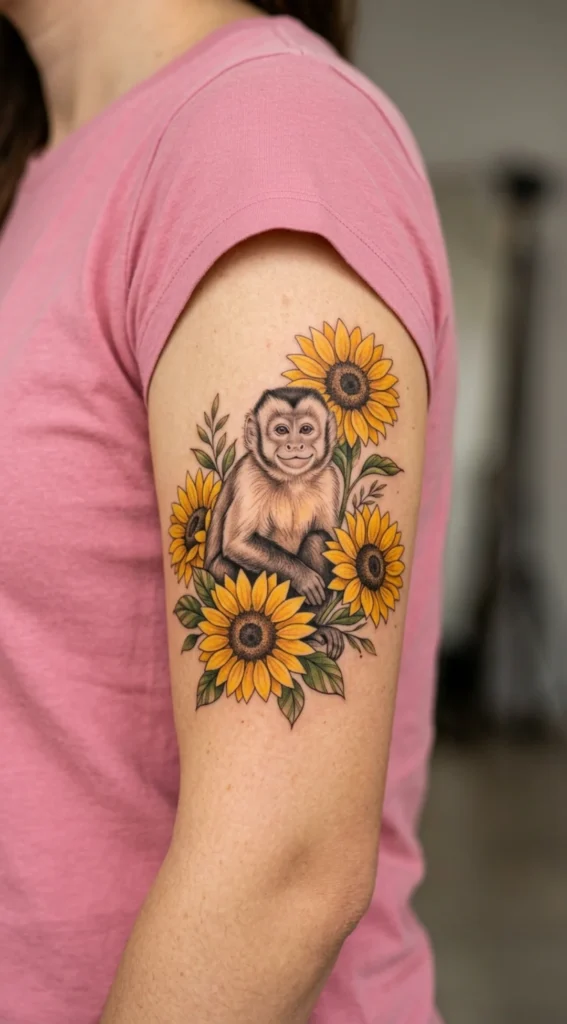 Monkey and Sunflower Tattoo