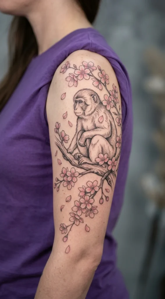 Monkey with Cherry Blossoms