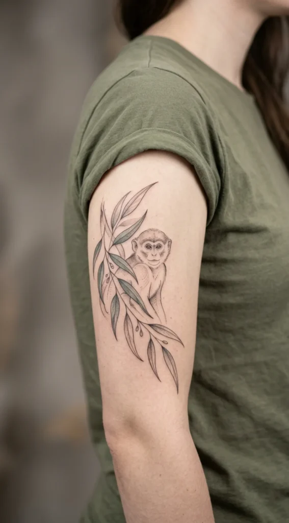Monkey with Eucalyptus Leaves