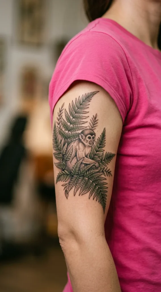 Monkey with Fern Leaves