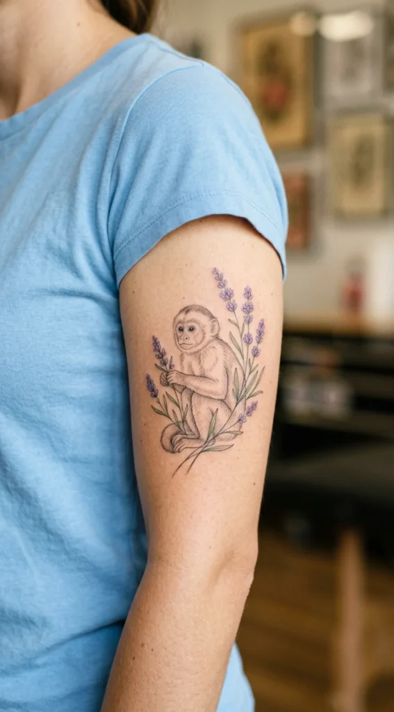 Monkey with Lavender Blooms