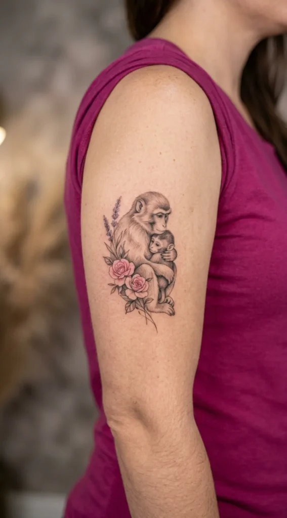 Mother and Baby Monkey Tattoo