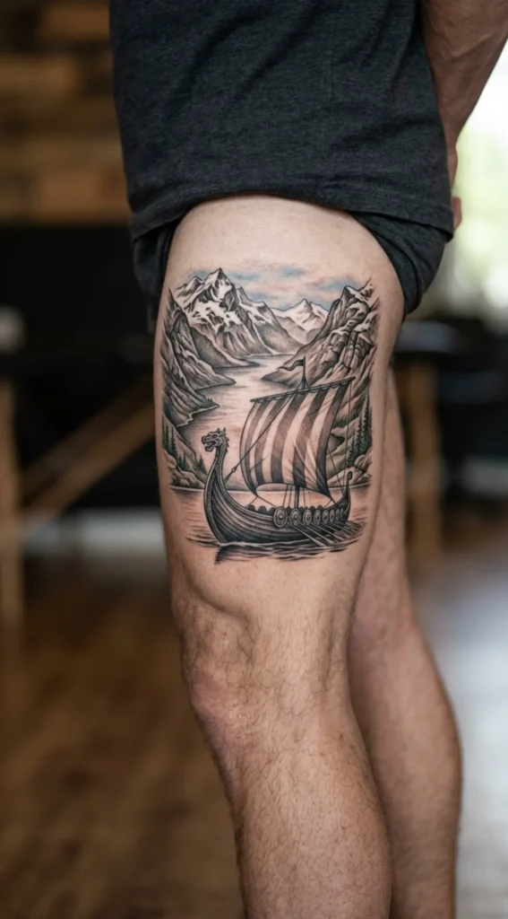 Mountain and Viking Ship