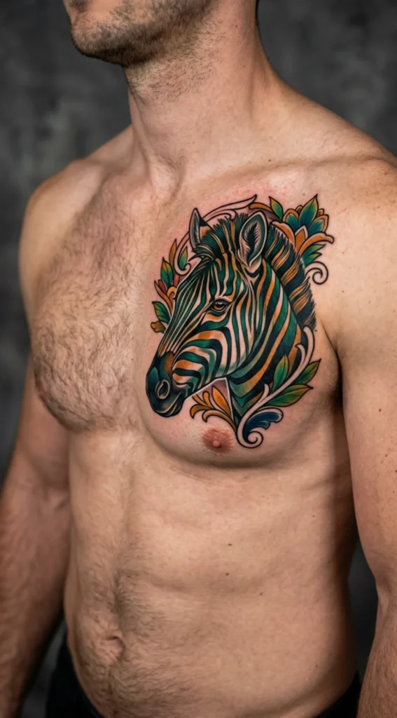 Neo-Traditional Zebra Chest Art