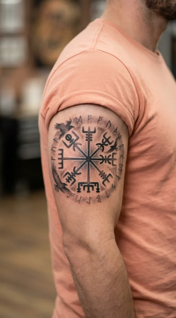 Nordic Black and Grey Vegvisir Tattoo