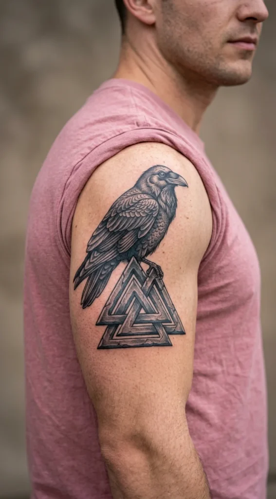 Norse Raven and Valknut Tattoo
