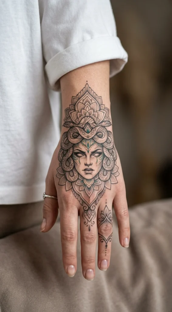 Ornamental Medusa Hand Design
