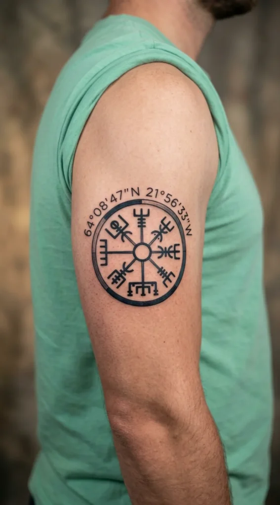 Personalized Vegvisir with Coordinates Tattoo