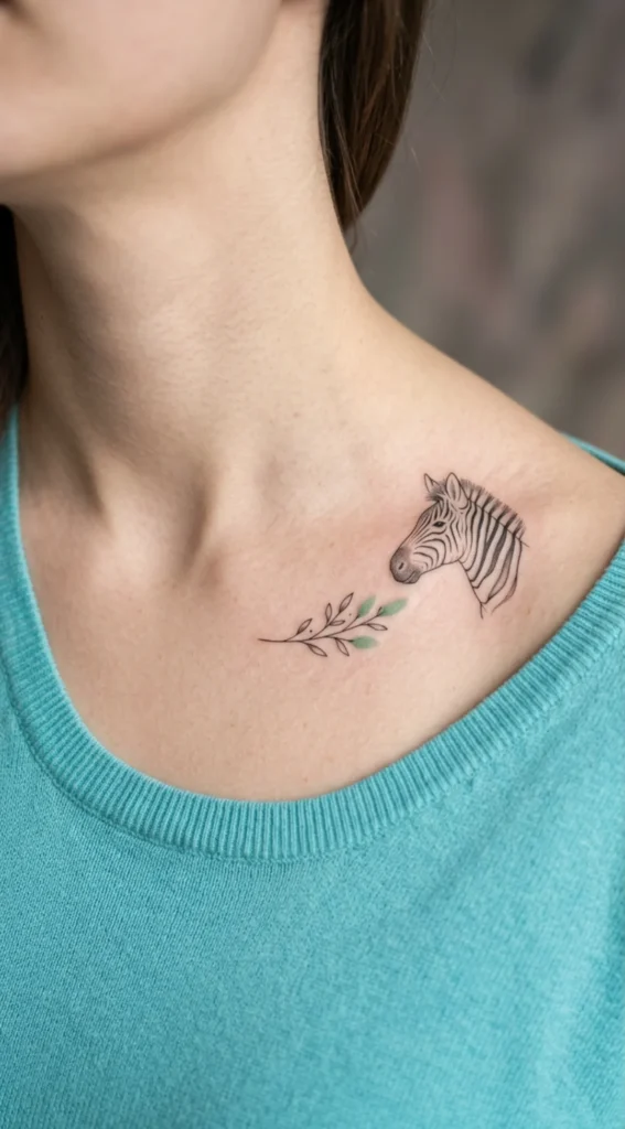 Small Zebra Collarbone Tattoo