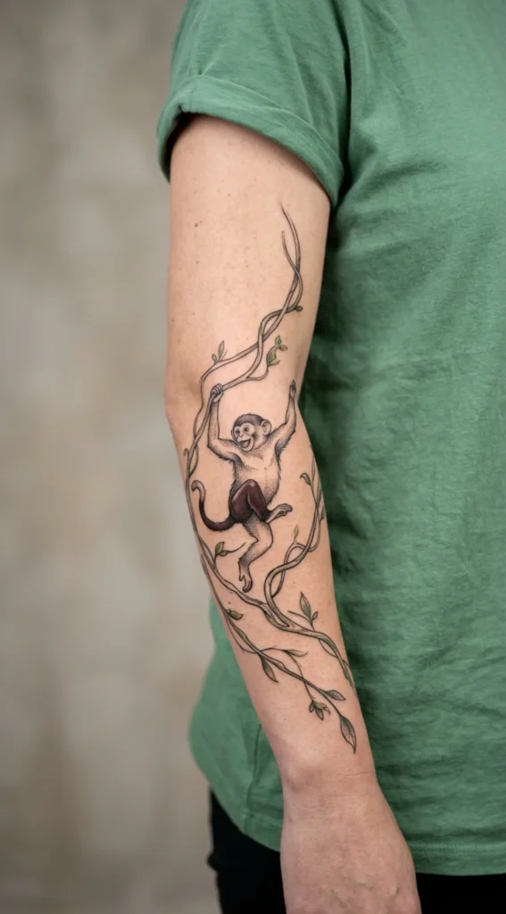 Swinging Monkey Vine Tattoo