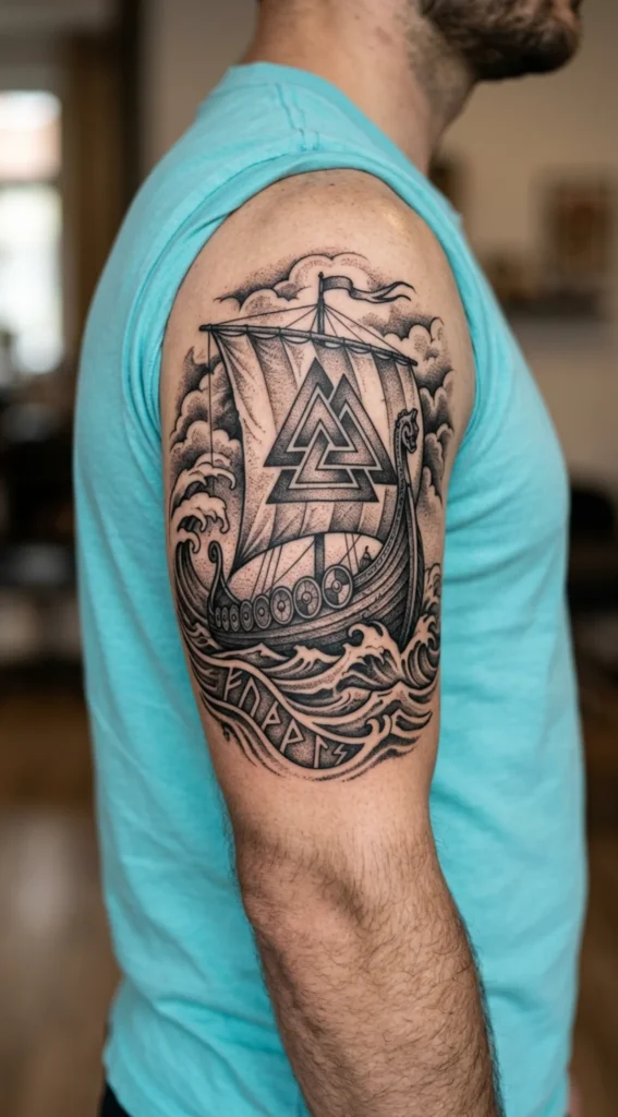 Valknut and Longship