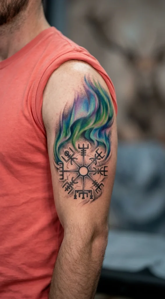 Vegvisir and Northern Lights Tattoo